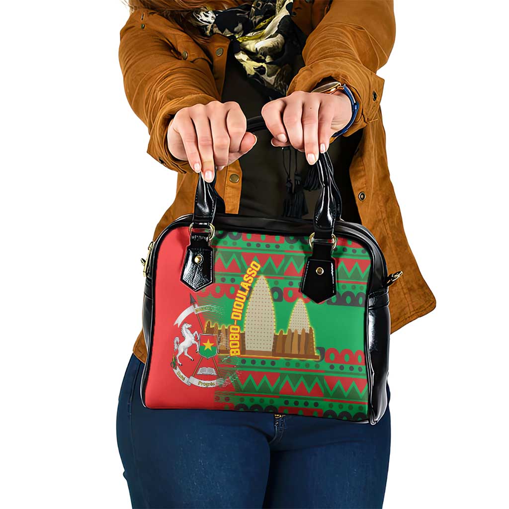 Burkina Faso Shoulder Handbag with Red Green Tribal Design and Bobo Dioulasso Landmark - Wonder Print Shop