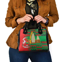 Burkina Faso Shoulder Handbag with Red Green Tribal Design and Bobo Dioulasso Landmark - Wonder Print Shop