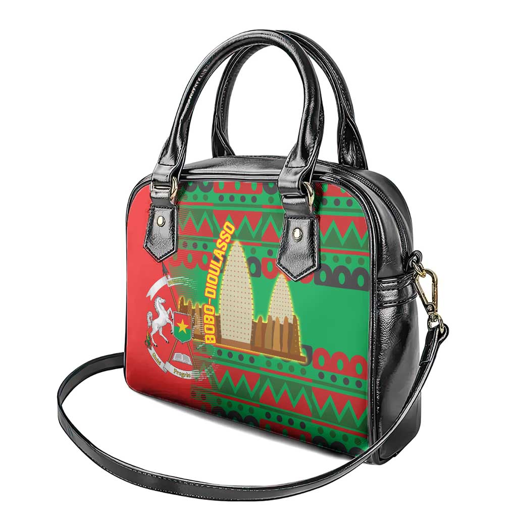 Burkina Faso Shoulder Handbag with Red Green Tribal Design and Bobo Dioulasso Landmark - Wonder Print Shop