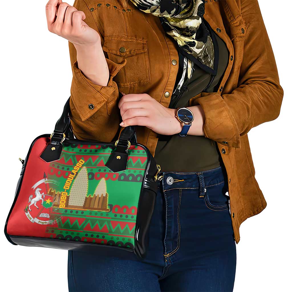 Burkina Faso Shoulder Handbag with Red Green Tribal Design and Bobo Dioulasso Landmark - Wonder Print Shop