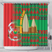 Burkina Faso Shower Curtain with Red Green Tribal Design and Bobo Dioulasso Landmark - Wonder Print Shop