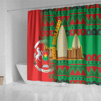 Burkina Faso Shower Curtain with Red Green Tribal Design and Bobo Dioulasso Landmark - Wonder Print Shop