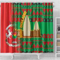 Burkina Faso Shower Curtain with Red Green Tribal Design and Bobo Dioulasso Landmark - Wonder Print Shop