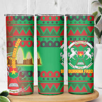 Burkina Faso Skinny Tumbler with Red Green Tribal Design and Bobo Dioulasso Landmark - Wonder Print Shop