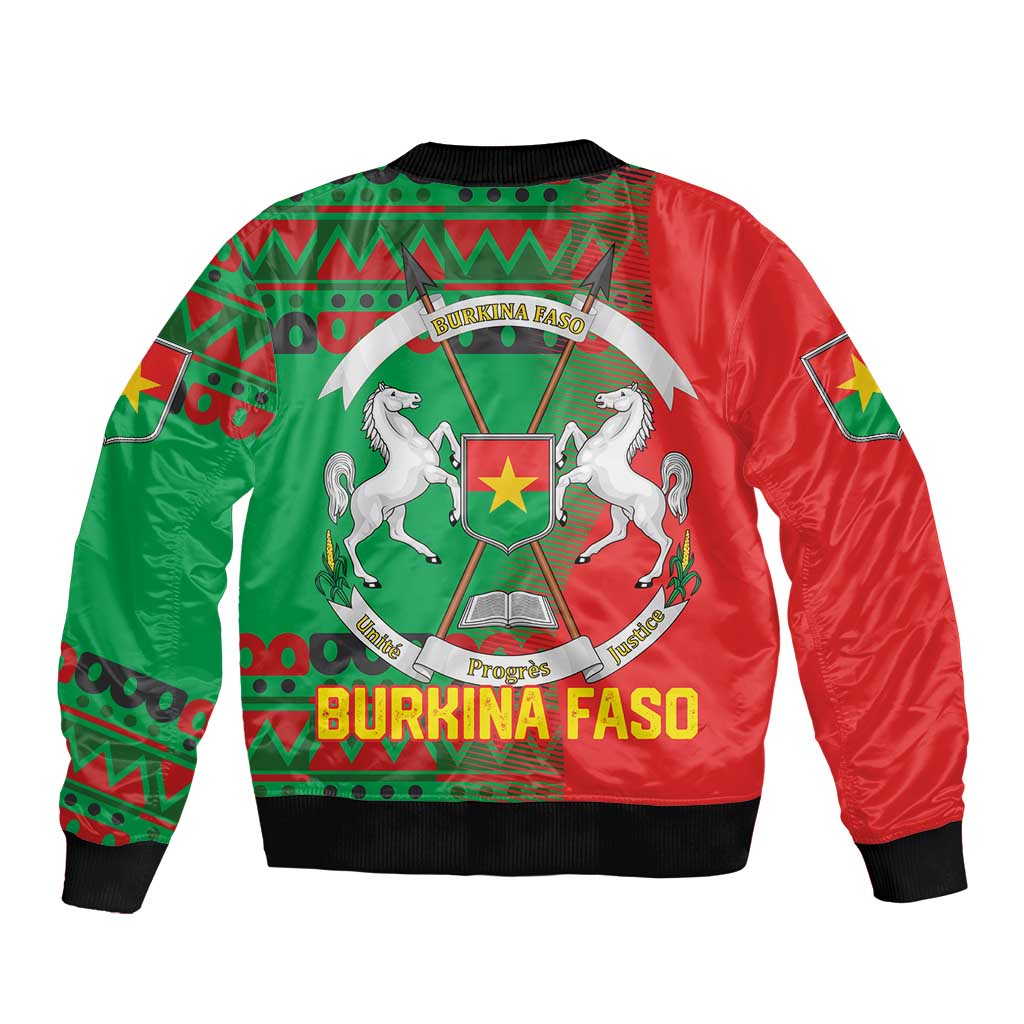 Burkina Faso Sleeve Zip Bomber Jacket with Red Green Tribal Design and Bobo Dioulasso Landmark - Wonder Print Shop