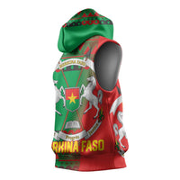 Burkina Faso Sleeveless Hoodie with Red Green Tribal Design and Bobo Dioulasso Landmark - Wonder Print Shop