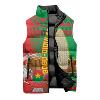 Burkina Faso Sleeveless Puffer Jacket with Red Green Tribal Design and Bobo Dioulasso Landmark - Wonder Print Shop