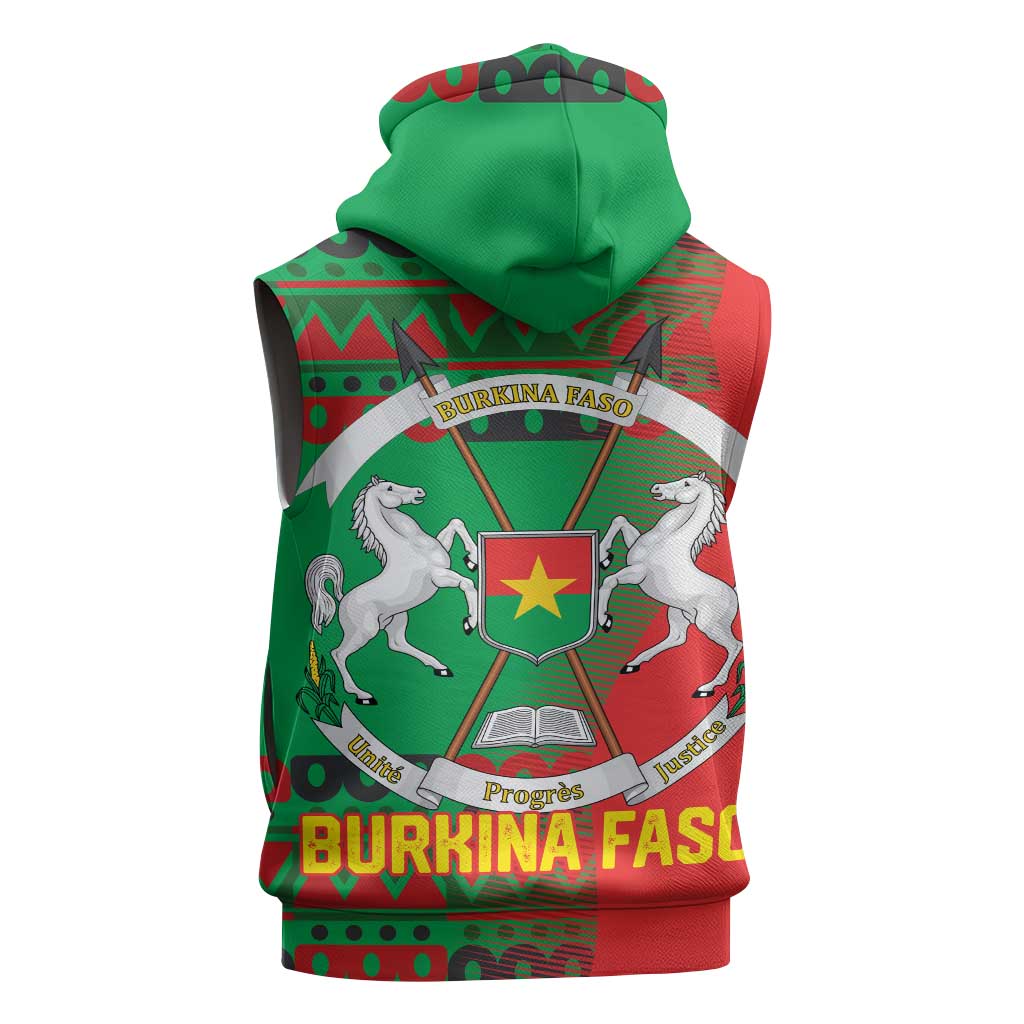 Burkina Faso Sleeveless Zip Hoodie with Red Green Tribal Design and Bobo Dioulasso Landmark - Wonder Print Shop