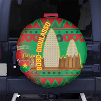 Burkina Faso Spare Tire Cover with Red Green Tribal Design and Bobo Dioulasso Landmark - Wonder Print Shop