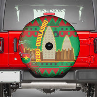 Burkina Faso Spare Tire Cover with Red Green Tribal Design and Bobo Dioulasso Landmark - Wonder Print Shop
