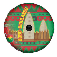 Burkina Faso Spare Tire Cover with Red Green Tribal Design and Bobo Dioulasso Landmark - Wonder Print Shop