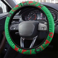 Burkina Faso Steering Wheel Cover with Red Green Tribal Design and Bobo Dioulasso Landmark - Wonder Print Shop