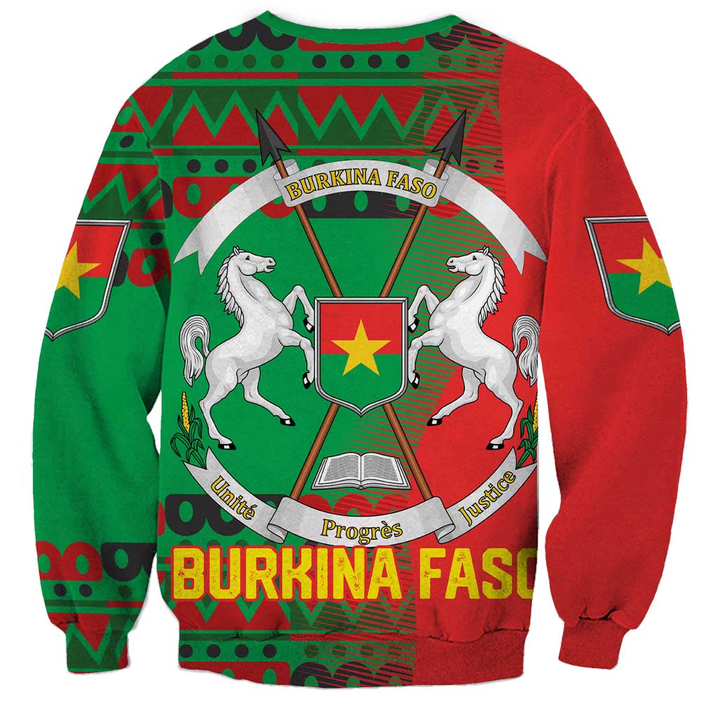 Burkina Faso Sweatshirt with Red Green Tribal Design and Bobo Dioulasso Landmark - Wonder Print Shop