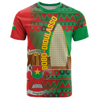 Burkina Faso T Shirt with Red Green Tribal Design and Bobo Dioulasso Landmark - Wonder Print Shop