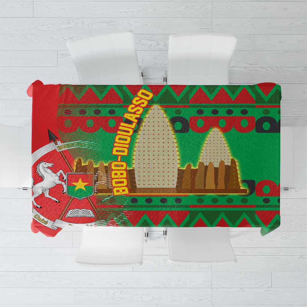 Burkina Faso Tablecloth with Red Green Tribal Design and Bobo Dioulasso Landmark - Wonder Print Shop