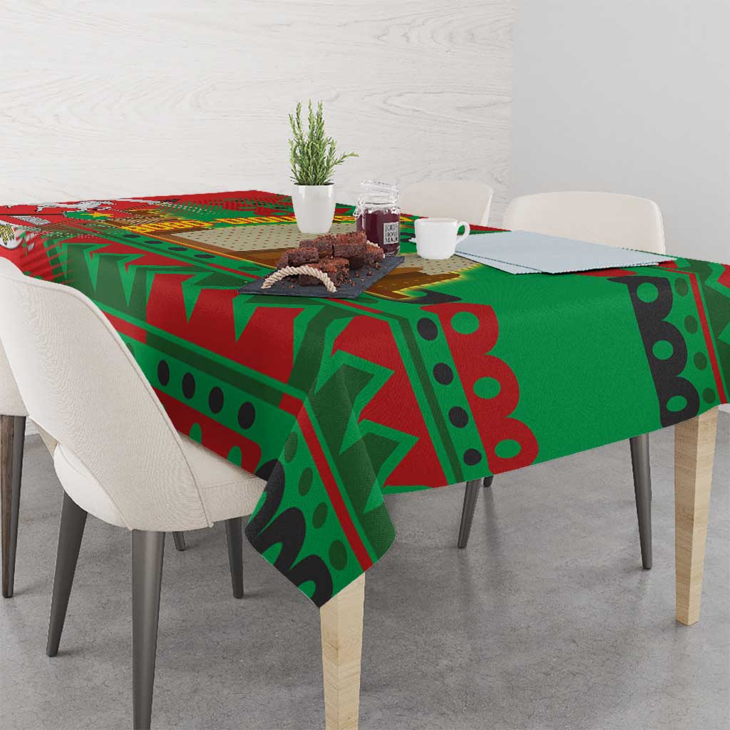 Burkina Faso Tablecloth with Red Green Tribal Design and Bobo Dioulasso Landmark - Wonder Print Shop