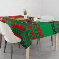 Burkina Faso Tablecloth with Red Green Tribal Design and Bobo Dioulasso Landmark - Wonder Print Shop
