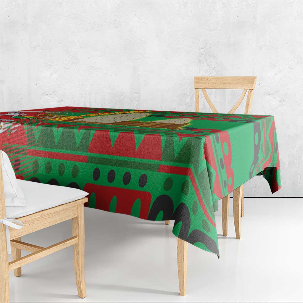 Burkina Faso Tablecloth with Red Green Tribal Design and Bobo Dioulasso Landmark - Wonder Print Shop