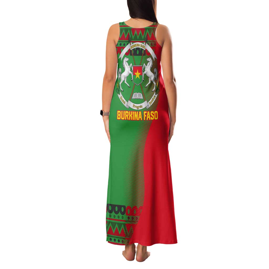 Burkina Faso Tank Maxi Dress with Red Green Tribal Design and Bobo Dioulasso Landmark - Wonder Print Shop