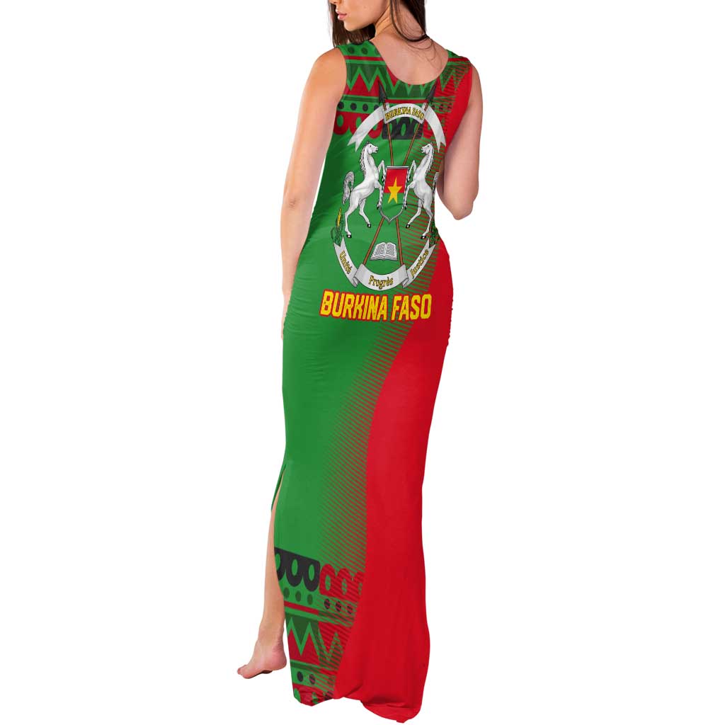 Burkina Faso Tank Maxi Dress with Red Green Tribal Design and Bobo Dioulasso Landmark - Wonder Print Shop