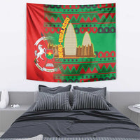 Burkina Faso Tapestry with Red Green Tribal Design and Bobo Dioulasso Landmark - Wonder Print Shop