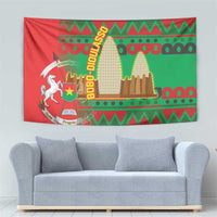 Burkina Faso Tapestry with Red Green Tribal Design and Bobo Dioulasso Landmark - Wonder Print Shop