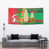 Burkina Faso Tapestry with Red Green Tribal Design and Bobo Dioulasso Landmark - Wonder Print Shop