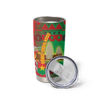 Burkina Faso Tumbler Cup with Red Green Tribal Design and Bobo Dioulasso Landmark - Wonder Print Shop