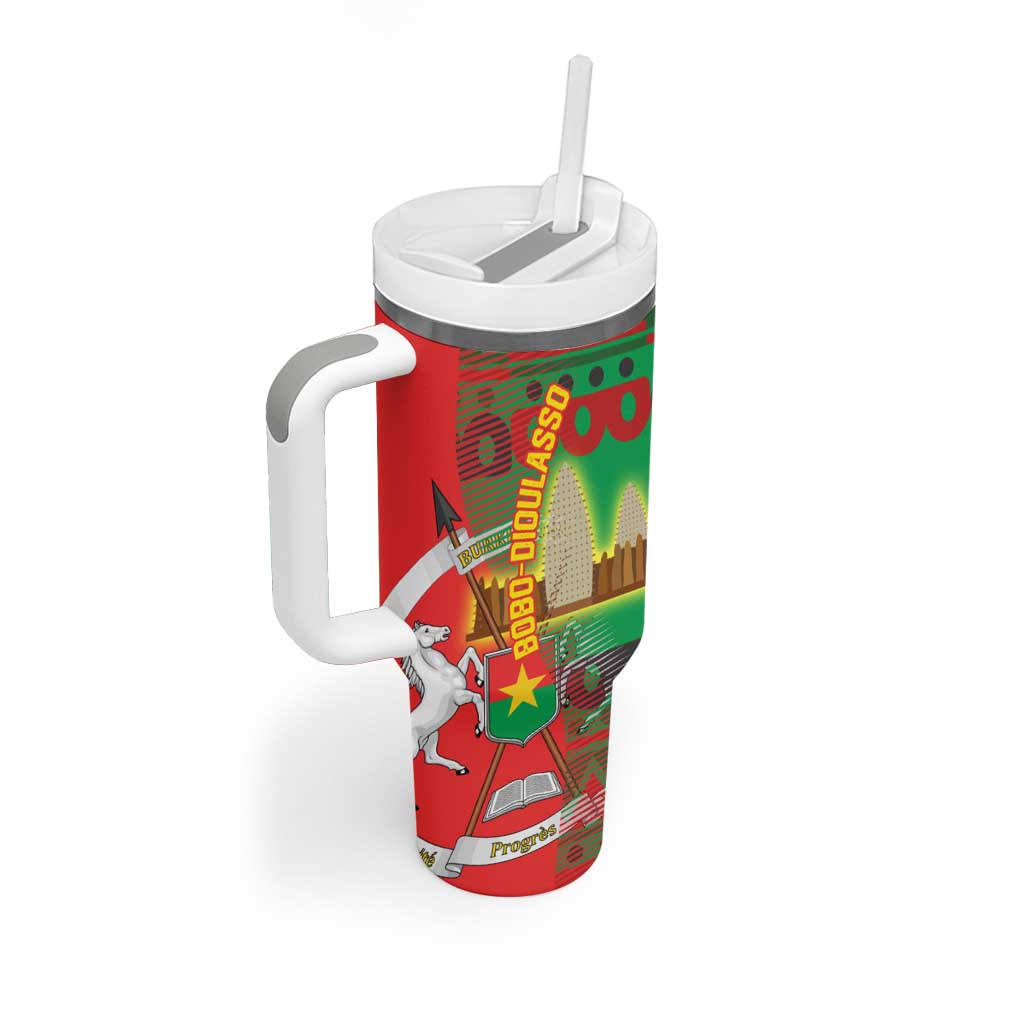 Burkina Faso Tumbler With Handle with Red Green Tribal Design and Bobo Dioulasso Landmark - Wonder Print Shop