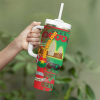 Burkina Faso Tumbler With Handle with Red Green Tribal Design and Bobo Dioulasso Landmark - Wonder Print Shop