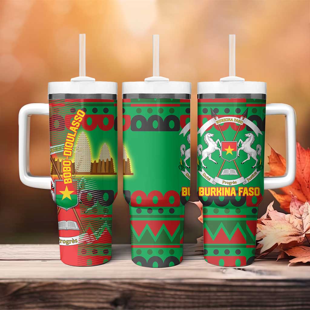 Burkina Faso Tumbler With Handle with Red Green Tribal Design and Bobo Dioulasso Landmark - Wonder Print Shop