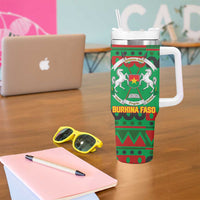 Burkina Faso Tumbler With Handle with Red Green Tribal Design and Bobo Dioulasso Landmark - Wonder Print Shop