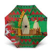 Burkina Faso Umbrella with Red Green Tribal Design and Bobo Dioulasso Landmark - Wonder Print Shop