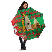 Burkina Faso Umbrella with Red Green Tribal Design and Bobo Dioulasso Landmark - Wonder Print Shop