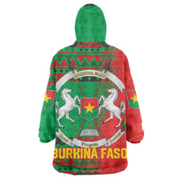 Burkina Faso Wearable Blanket Hoodie with Red Green Tribal Design and Bobo Dioulasso Landmark - Wonder Print Shop