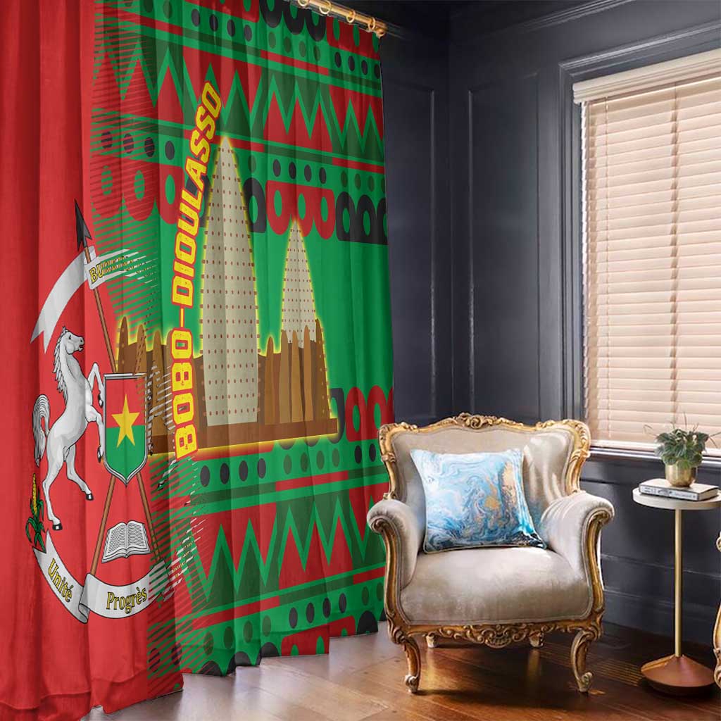Burkina Faso Window Curtain with Red Green Tribal Design and Bobo Dioulasso Landmark - Wonder Print Shop