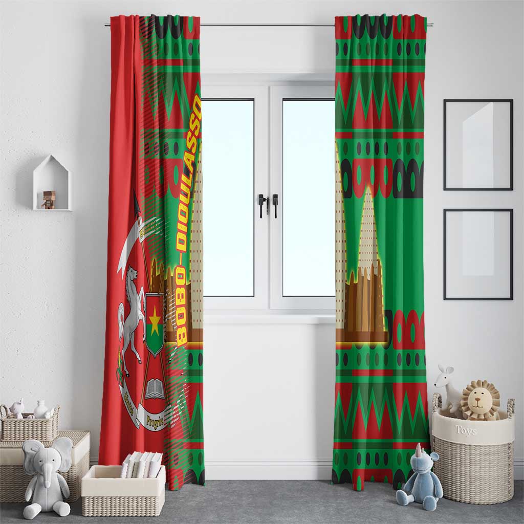 Burkina Faso Window Curtain with Red Green Tribal Design and Bobo Dioulasso Landmark - Wonder Print Shop