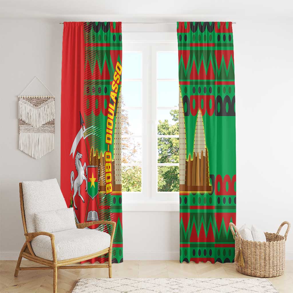 Burkina Faso Window Curtain with Red Green Tribal Design and Bobo Dioulasso Landmark - Wonder Print Shop