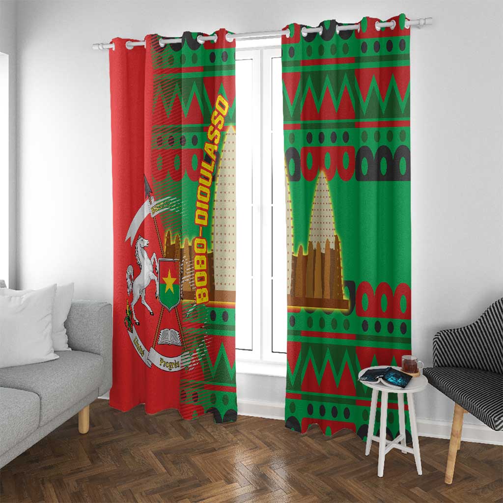 Burkina Faso Window Curtain with Red Green Tribal Design and Bobo Dioulasso Landmark - Wonder Print Shop
