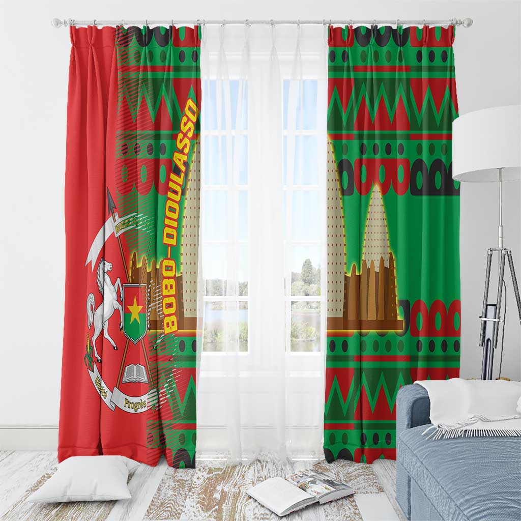 Burkina Faso Window Curtain with Red Green Tribal Design and Bobo Dioulasso Landmark - Wonder Print Shop