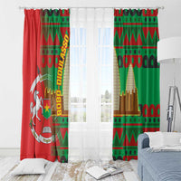 Burkina Faso Window Curtain with Red Green Tribal Design and Bobo Dioulasso Landmark - Wonder Print Shop