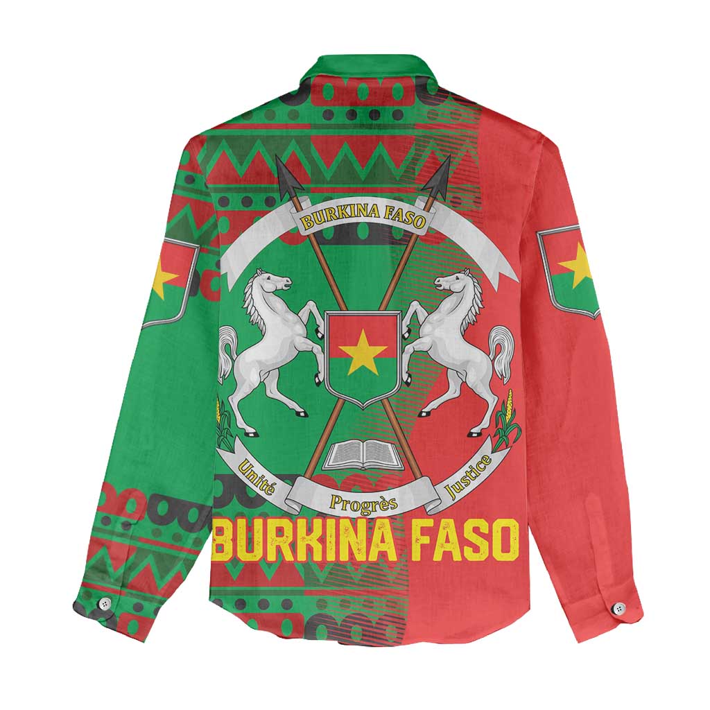 Burkina Faso Women Casual Shirt with Red Green Tribal Design and Bobo Dioulasso Landmark - Wonder Print Shop