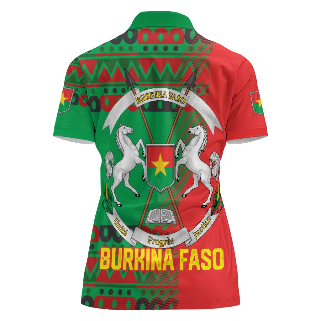 Burkina Faso Women Polo Shirt with Red Green Tribal Design and Bobo Dioulasso Landmark - Wonder Print Shop