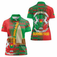 Burkina Faso Women Polo Shirt with Red Green Tribal Design and Bobo Dioulasso Landmark - Wonder Print Shop