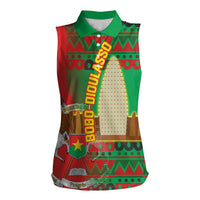 Burkina Faso Women Sleeveless Polo Shirt with Red Green Tribal Design and Bobo Dioulasso Landmark - Wonder Print Shop