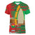Burkina Faso Women V-Neck T-Shirt with Red Green Tribal Design and Bobo Dioulasso Landmark - Wonder Print Shop