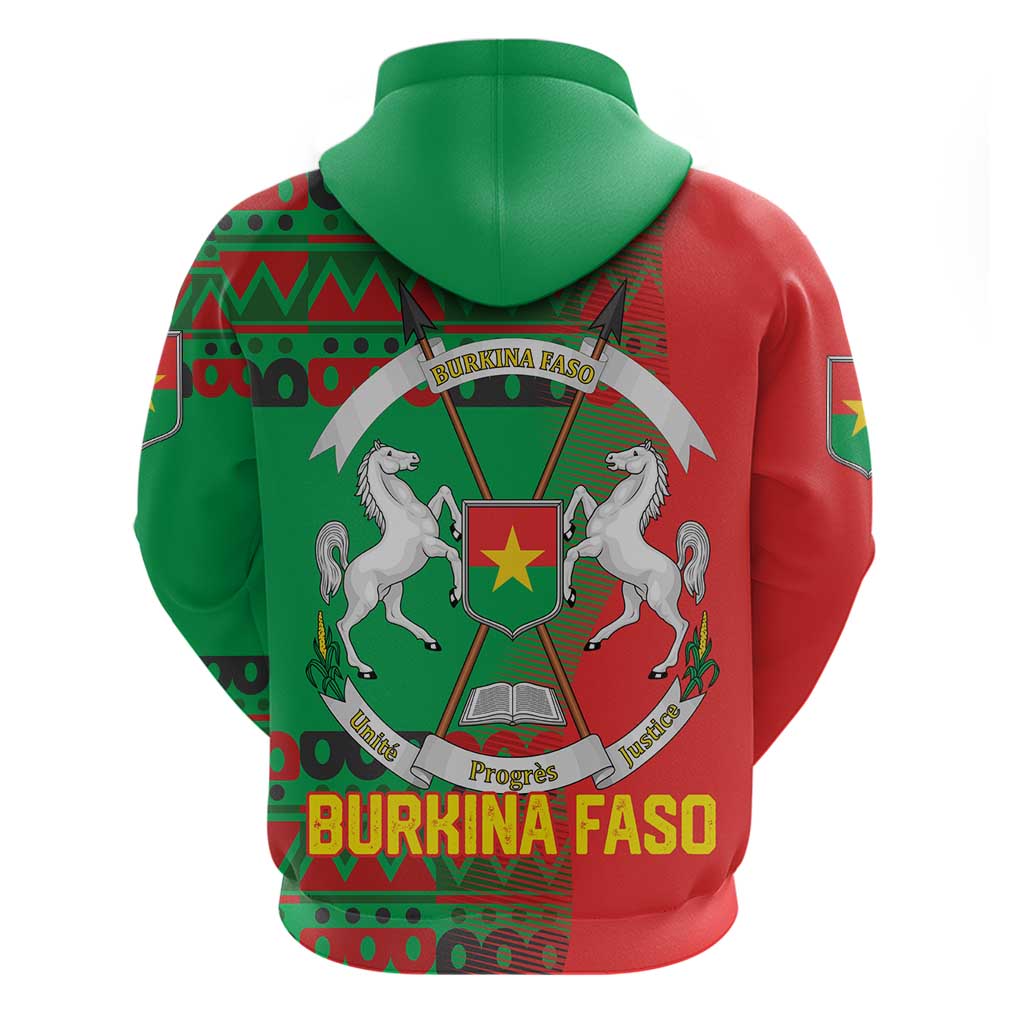 Burkina Faso Zip Hoodie with Red Green Tribal Design and Bobo Dioulasso Landmark - Wonder Print Shop