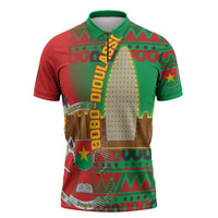 Burkina Faso Zipper Polo Shirt with Red Green Tribal Design and Bobo Dioulasso Landmark - Wonder Print Shop