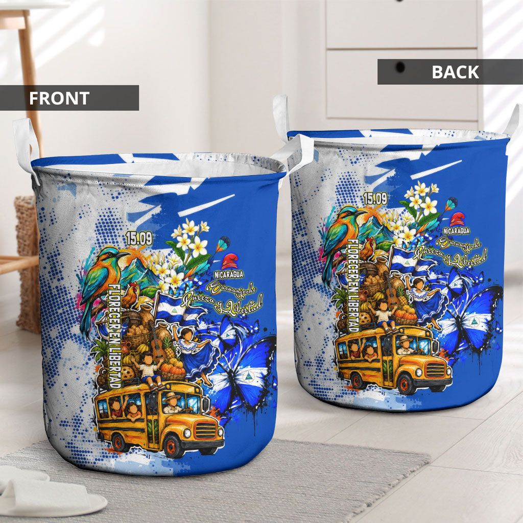 Nicaragua Independence Day Laundry Basket Blue Butterfly Sacred Sacuanjoche Cultural Floral Art