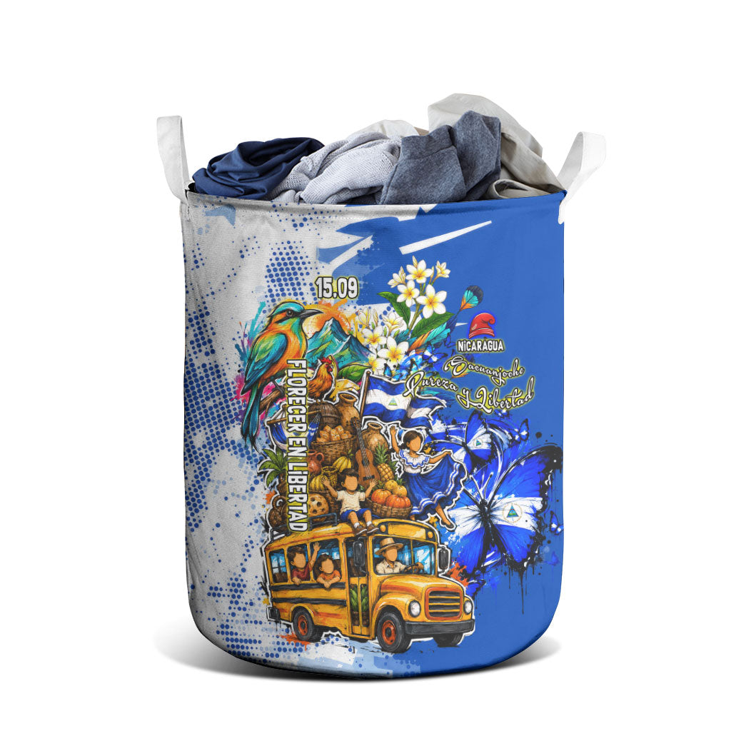 Nicaragua Independence Day Laundry Basket Blue Butterfly Sacred Sacuanjoche Cultural Floral Art